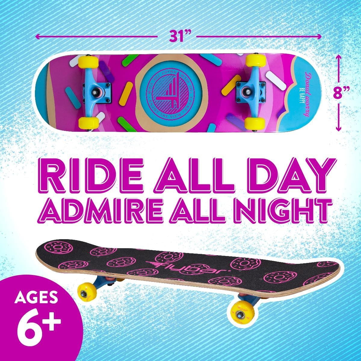 Flybar Complete Skateboard for Beginners – 31 Inch Kids Skateboard, Maple Wood Concave Double Kick Skateboard Deck, Lightweight, Non-Slip, for Boys and Girls, Ages 6 and Up