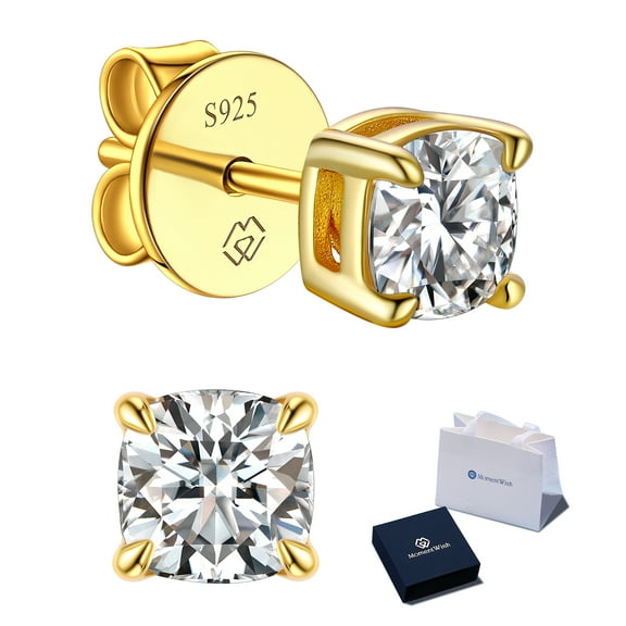 MomentWish 14K Gold Plated Stud Earrings, 1 Carat Moissanite Earrings Birthday Gifts for Women