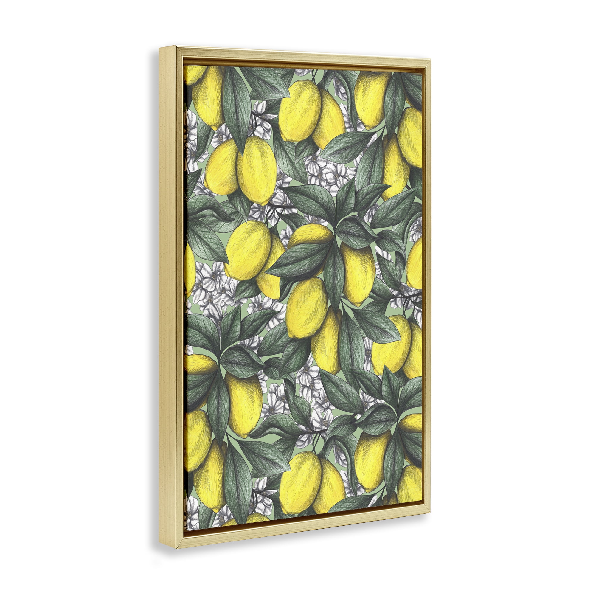 Under The Lemon Tree Gold Framed Floater Canvas Wall Art, design by Cecilia Battaini