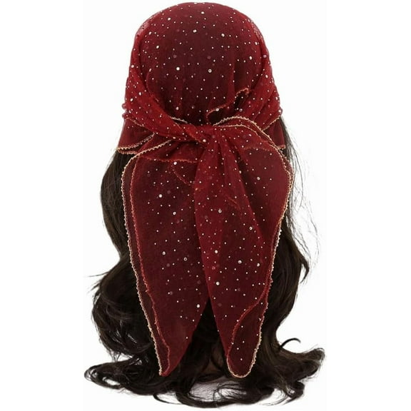 Head Scarf for Women 31.5 Inches Solid Hair Scarf Sparkle Glitters Hair Bandana Sequins Hair Wraps Scarf