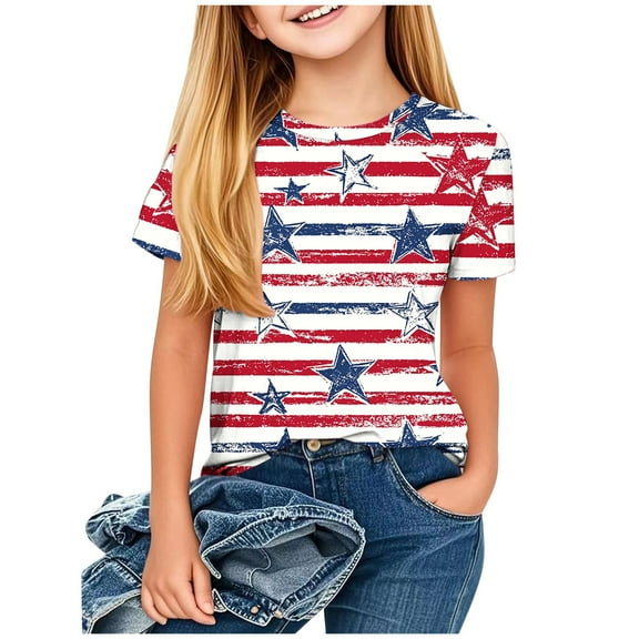 ZACPNCV Flag Shirt for Girls USA Flag T-Shirt 4th of July Shirt Patriotic Tee Tops Independence Day Clothes Blue 4-5 Years