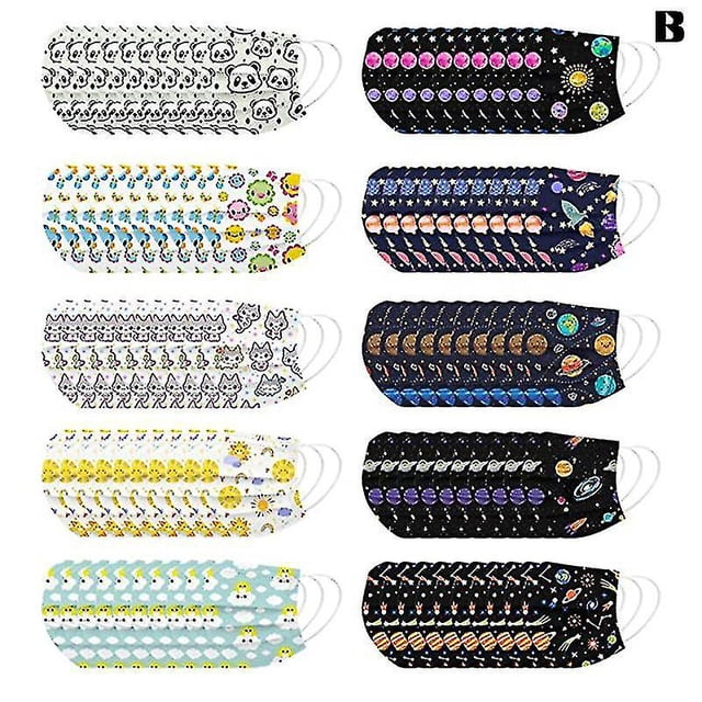 100 Pcs Kids Face Mask Kids Disposable Face Cover Colorful Printed 3 Ply For Children Boys Girls