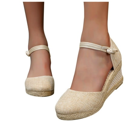 

Women Shoes Women Sandals Wedge Low Heel Roman Wedge Ladies Fashion Elastic Strap Carved Breathable Shoes Thick Soled Wedges Casual Sandals Beige 9
