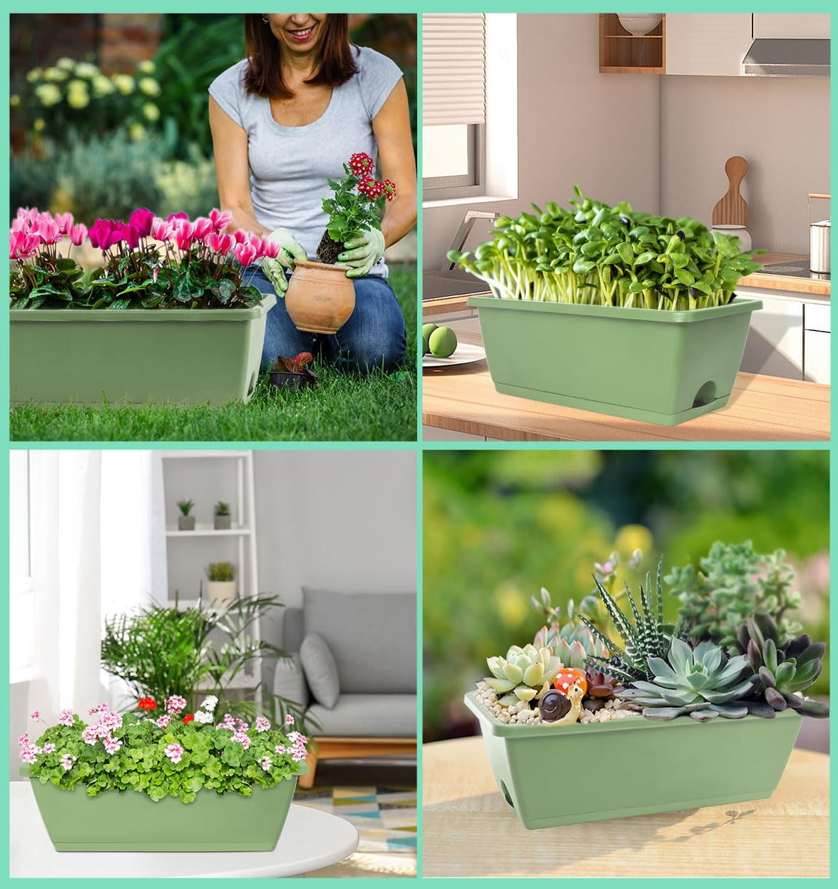 7-Pack Plastic Window Box Planters 17 Inch Rectangular Flower Pots with Saucers for Indoor Outdoor Garden Patio Home Decor