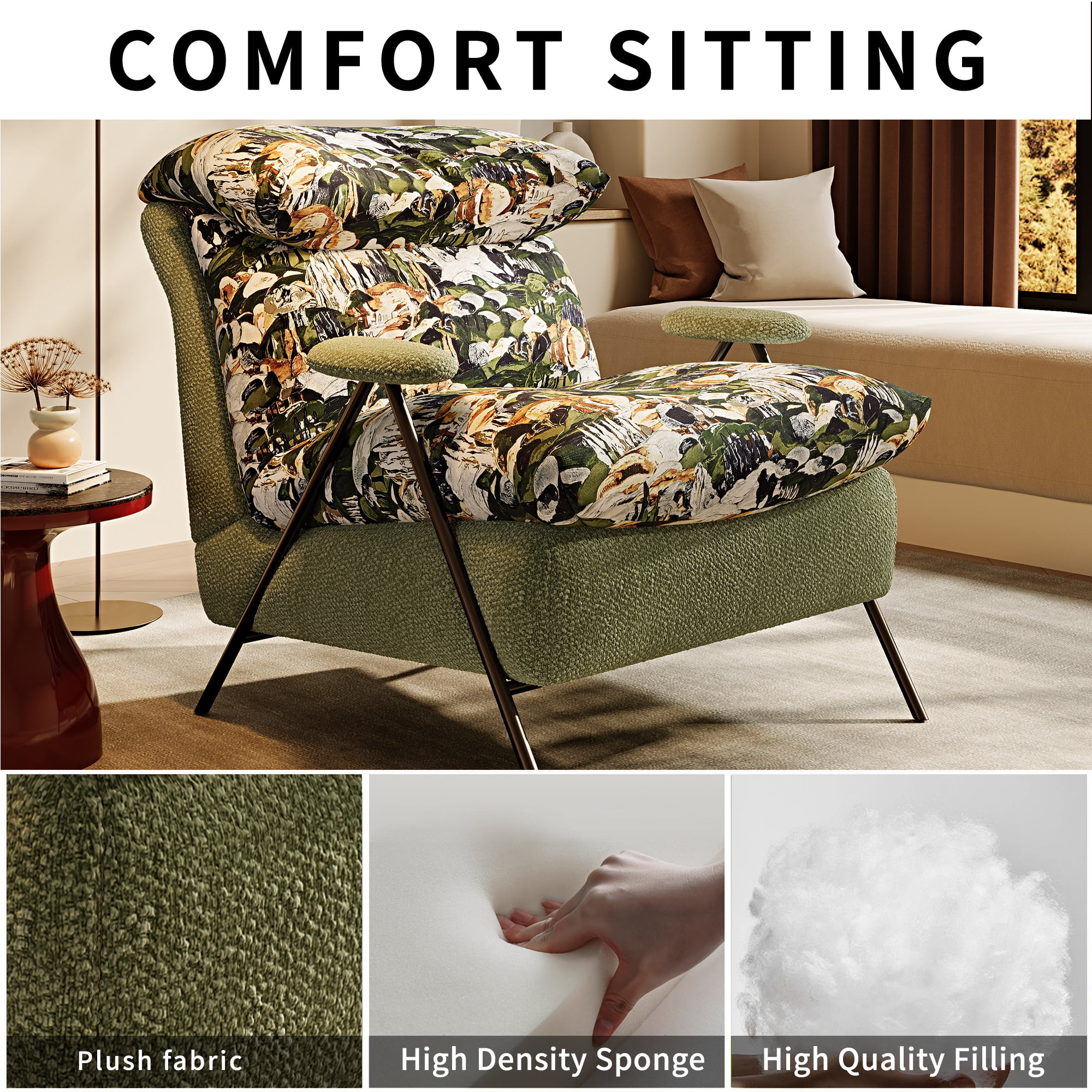 Howcool Modern Upholstered Accent Chair,Armchair with Wide Cushioned Seat,Ergonomic Lounge Chair with Solid Wood Frame for Living Room,Bedroom,Pattern