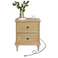 thumbnail image 4 of WAMPAT Farmhouse End Table with Charging Station, Rustic 2-Drawer Nightstand, Oak, 4 of 5