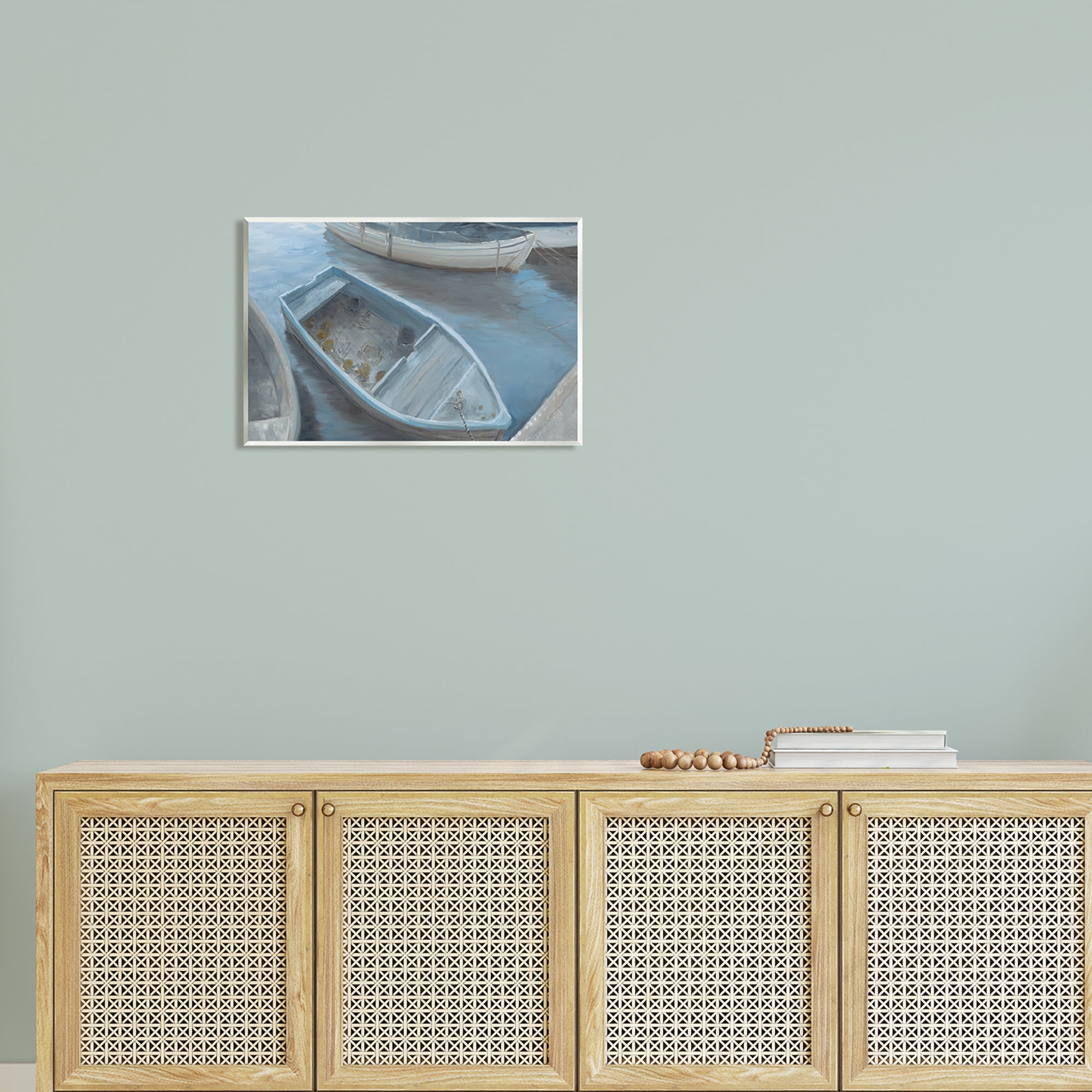 Stupell Docked Dinghy Boat Coastal Pier Landscape Painting Wall Plaque Unframed Art Print Wall Art