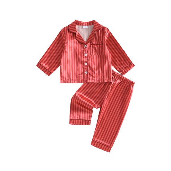RUINIXCW Toddler Baby Girl Boy Silk Satin Pajamas Set Kids Spring Fall Winter PJS Set Sleepwear Striped Button Down Collar Long Sleeve Shirt Tops and Pants Set Loungewear Homewear