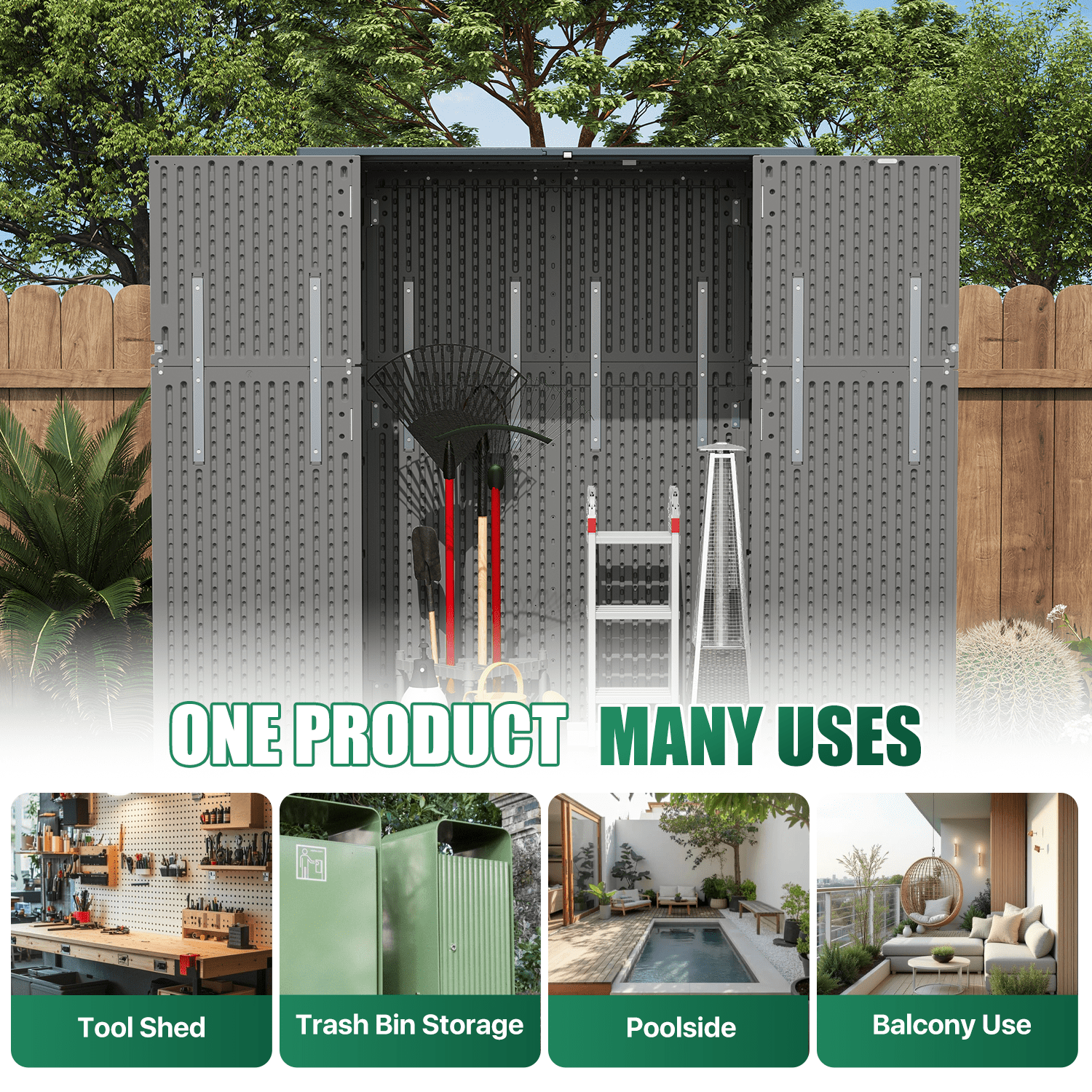 LazySunsets Waterproof Resin Gardening Supplies Storage Shed, 5.8 ft x 4.7 ft x 2.2 ft, Gray