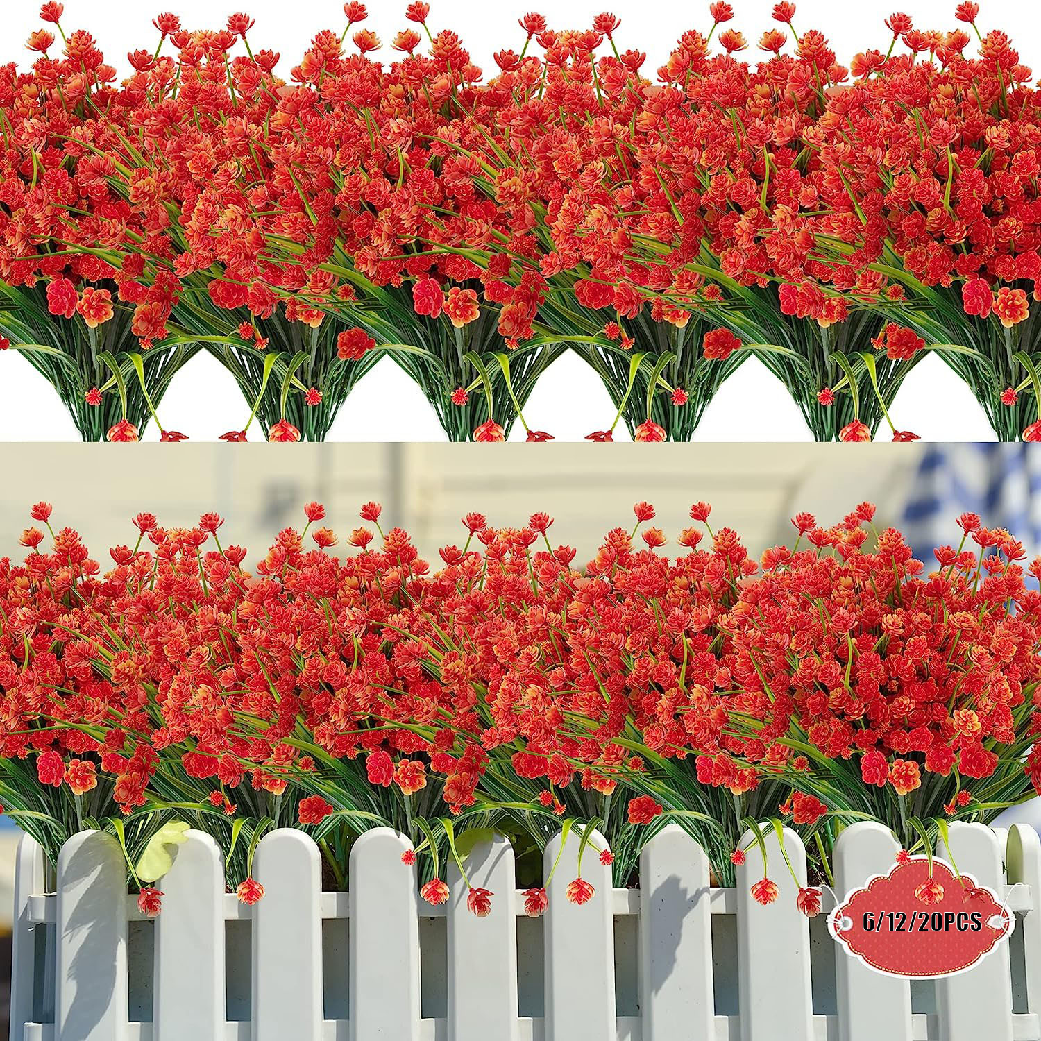 12 Bundles Artificial Plants Outdoor UV Resistant Fake Flowers for