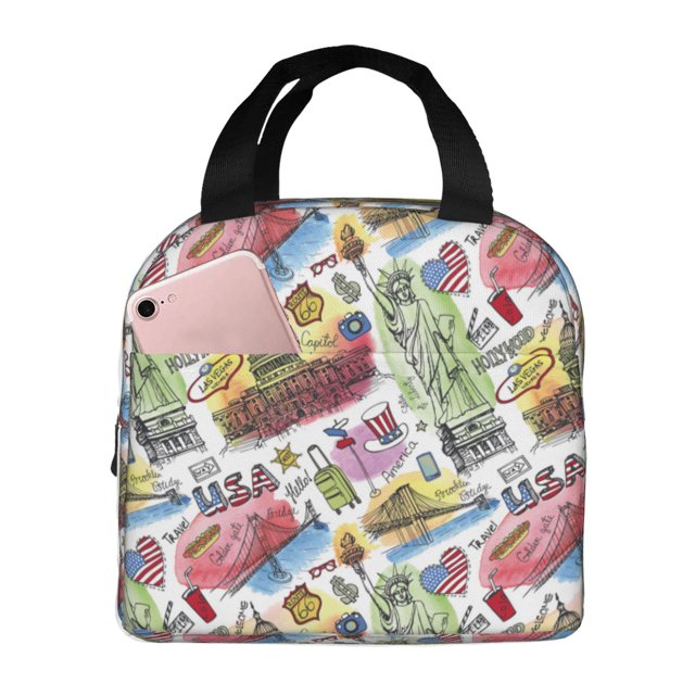 Balery America Landmarks1 Bolsa de Almuerzo Aislada – Caja de Almuerzo con Papel de Aluminio Grueso, Mantiene la Comida Fresca por 4 Horas