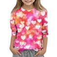 thumbnail image 2 of Xdegoge Girls Valentines Shirt 3/4 Sleeve Crew Neck Pullover Tops Toddler Heart Printed Fashion Tops Y2K Streetwear Tee Shirts, 2 of 5