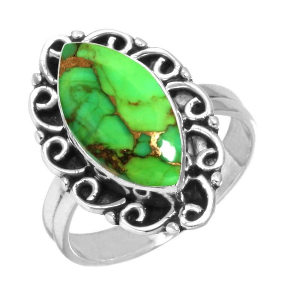 Copper Green Turquoise 925 Sterling Silver Handmade Ring