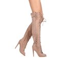 thumbnail image 2 of New Women Qupid Interest152 Faux Suede Knee High Cut Out Lace Up Stiletto Boot, 2 of 3