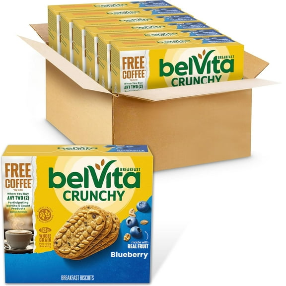 belVita Blueberry Breakfast Biscuits, 30 Total Packs, 6 Boxes (4 Biscuits Per Pack)