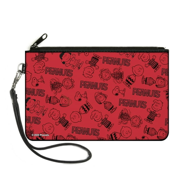 Peanuts Wallet, Zip Clutch, Peanuts Gang Six Character and Title Logo Collage Red Black, Canvas