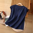thumbnail image 3 of Gbobgt Women's Linen Tank Tops Sleeveless V Neck Casual Loose Fit Breathable Lightweight Summer Tops Dark blue L, 3 of 4