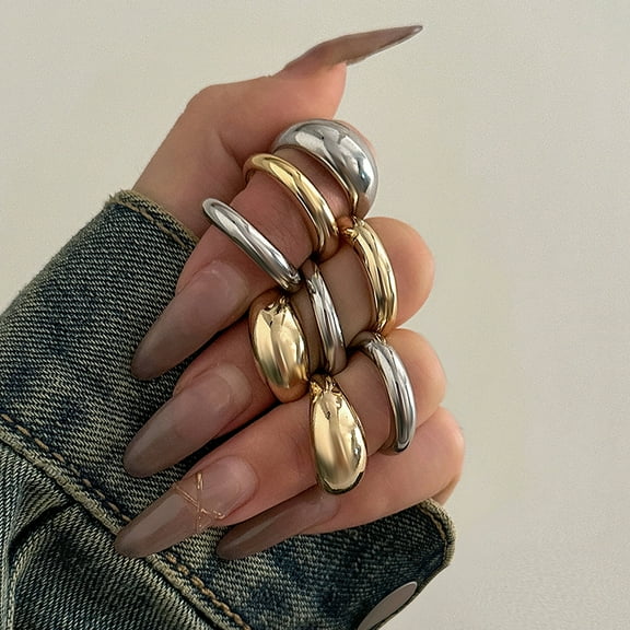 8Pcs Fashion Chunky Open Smooth Surface Rings Set For Women Trendy Gold Color And Silver Color Mixed Finger Rings Accessories