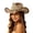 Khaki3, variant on Woven Straw Western Cowboy Hat with Beaded Band, Unisex Wide Brim Sun Hat, Adjustable Chin Strap Summer Beach Headwear