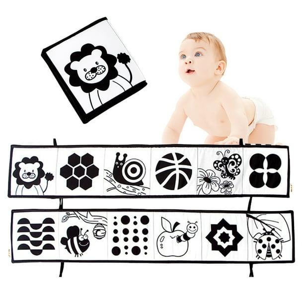 Libro blando para bebé en blanco y negro de alto contraste, juguetes sensoriales tridimensionales para educación temprana, juguete para bebés de 0, 3, 6 y 12 meses.