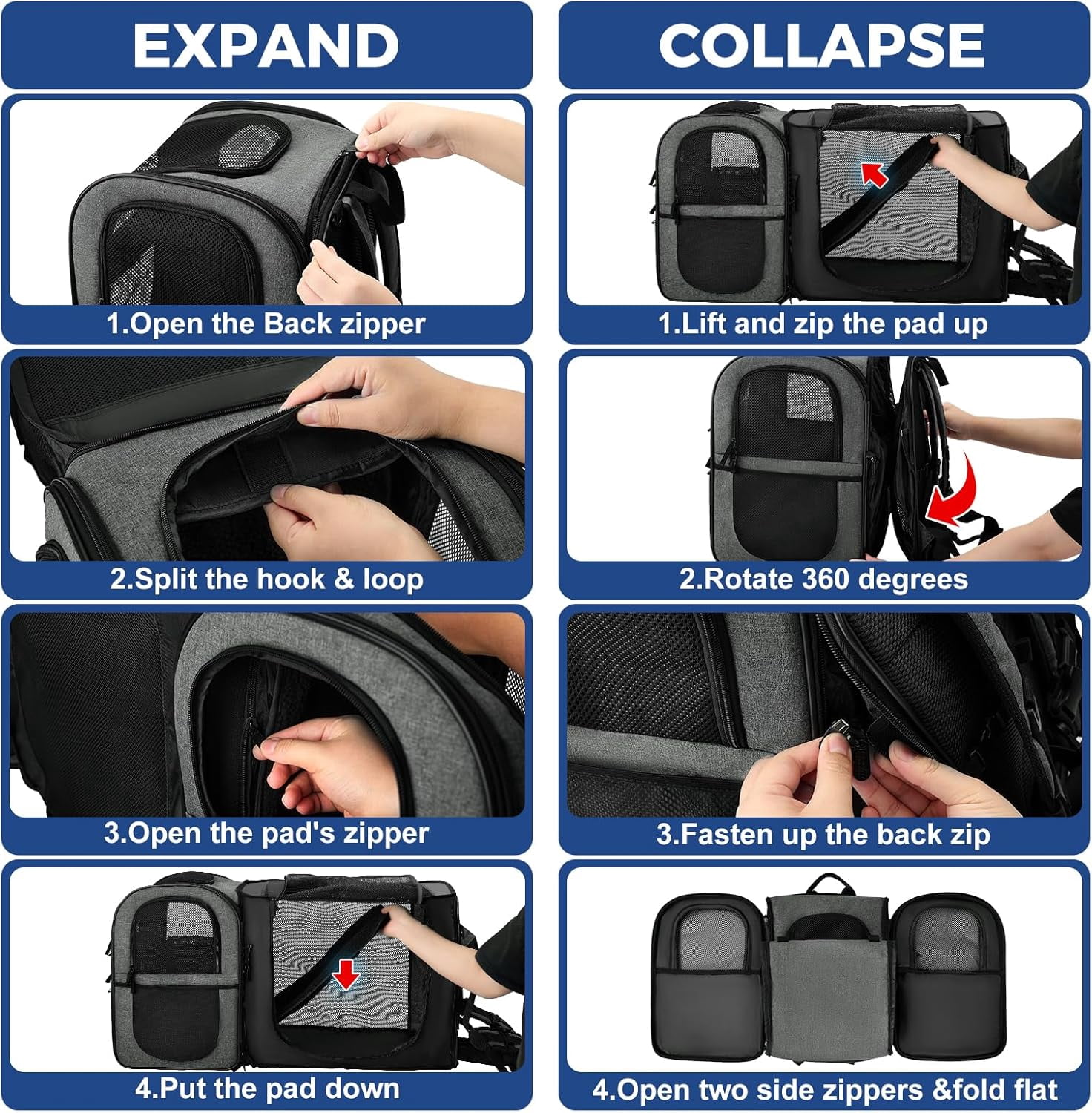 Pet Carrier Backpack for 4-18lb Cats and Dogs, Puppies, Safety Features and Cushion Back Support | for Travel, Hiking, Outdoor Use (Gray)