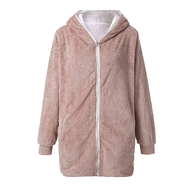 Abrigo con capucha y cremallera de gran tamaño sólido para mujer Chaquetas de punto Outwear con bolsillo Fridja BV0+4936