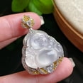 thumbnail image 3 of GKNET 925 Silver Natural White Ice Jade Marrow Yellow Diamond Buddha Gong Pendant-default, 3 of 3