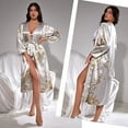 thumbnail image 2 of Print Robe Summer Women Kimono Morning Gown Sexy Nightgown Bathrobe Satin Thin Home Clothes V-Neck Sleepwear Lingerie with Belt (Printed Robe,M), 2 of 7