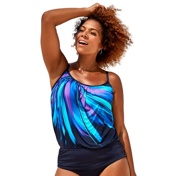 Swimsuits For All Women's Plus Size Lightweight Blouson Tankini Top 12