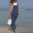 thumbnail image 2 of Pantalones de denim con peto de moda para mujer - Poliéster, tirantes ajustables, mono largo - S-XXXL, 2 of 8