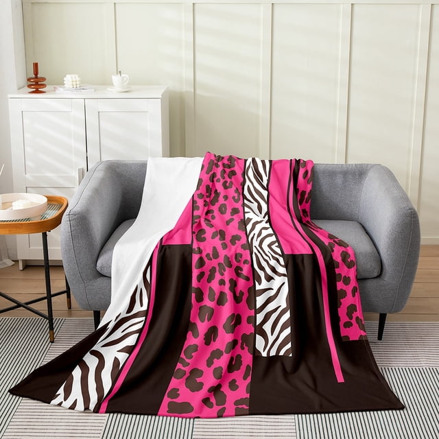 Erosebridal Zebra Leopard Print Sherpa Blanket, Rectangle Geometric Fuzzy Blanket Throw, Animal Decorative,