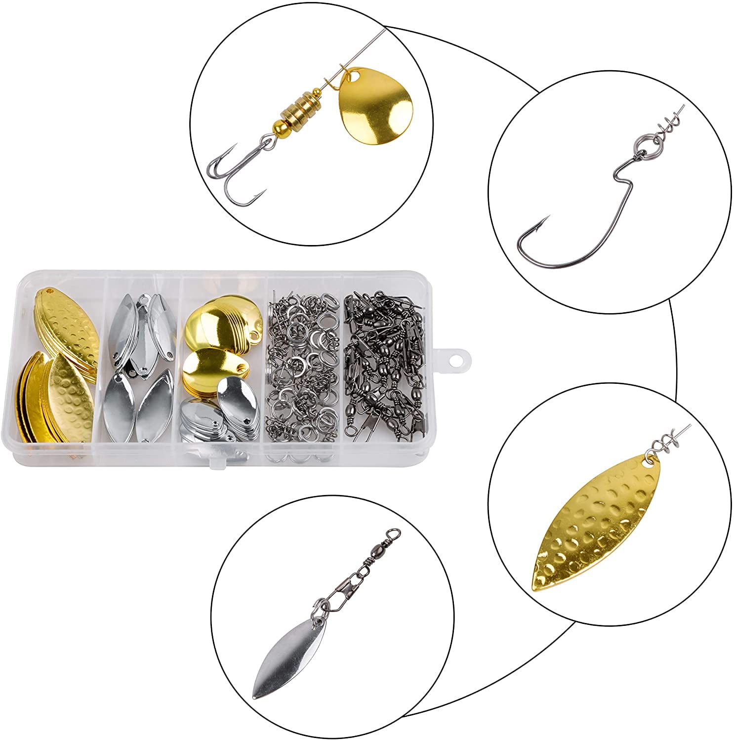 DIY Fishing Lure Making Kit with 48 Willow Colorado Spinner Blades - Gold &  Silver