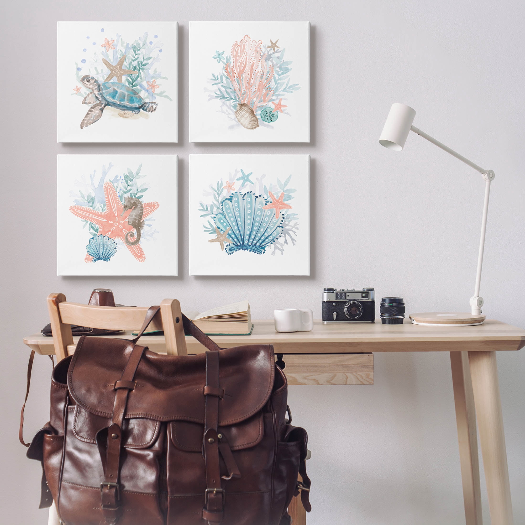 Various Sea Life Nautical Coral Reef Animals & Insects Graphic Art Gallery Wrapped Canvas Print Wall Art, Set of 4