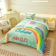 thumbnail image 2 of Koniroom Unicorn Comforter Set Full Size for Girls, 3 Pieces Kids Bedding Set with Rainbow, Bedroom Decor for Children, Green, 2 of 7