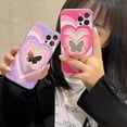 thumbnail image 6 of Red Butterfly Phone Case Compatible with iPhone 14, Cute Heart Pattern Phone Case, 3D Purple Butterfly Hold Stand Phone Cover for Women Girls, 6 of 12