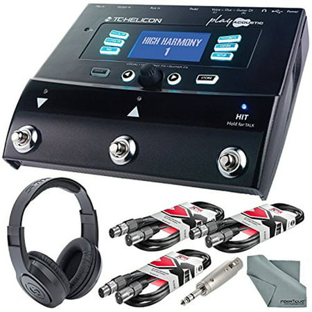 TC-Helicon Play Acoustic Vocal and Acoustic Guitar Effect Processor Pedal Bundle along w/ Stereo Headphones + Xpix Cables + Fibertique