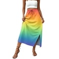 thumbnail image 5 of Gradient High Waisted Skirt, Casual Flowy Long Skirt with Slit and Pockets, Summer Ombre A-Line Slacks, 5 of 6