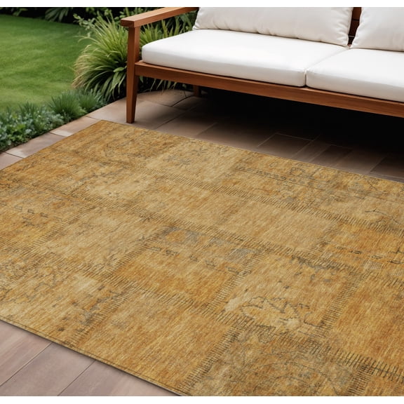 10' X 14' Peach Gray And Charcoal Patchwork Washable Indoor Outdoor Area Rug