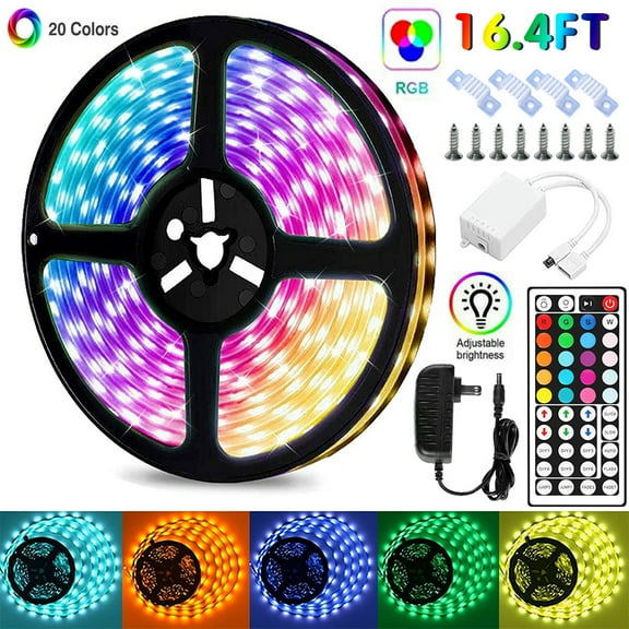 LED Strip Lights,16.4ft RGB Color Changing LED Strips TV LED Backlight 3528 LED Tape Lights,IP65 Waterproof for Home,Bedroom,Kitchen,Bar,Party