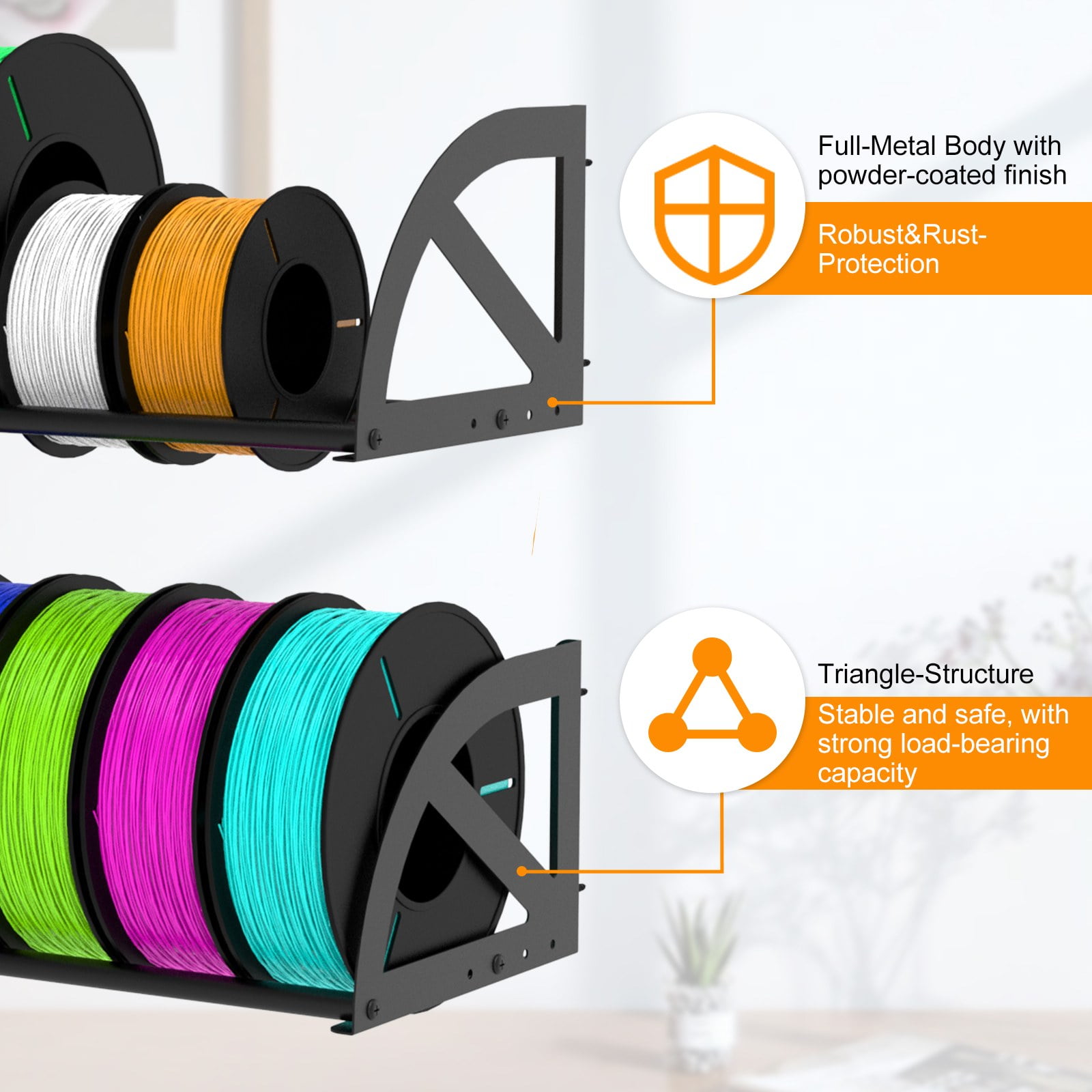 3D Printer Filament Storage Rack, Pack of 2 Wall Mounted Metal Filament Spool Holder for 12 Rolls, Wall Shelf for 3D Filament Storage for Home,Office,Workshop