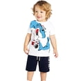 thumbnail image 3 of Summer Outfits for Boys Shark Print Sporty Comfortable Short Sleeve Tee and Shorts Two Piece Playwear Casual Clothing Set White Size 3-4 Y, 3 of 5