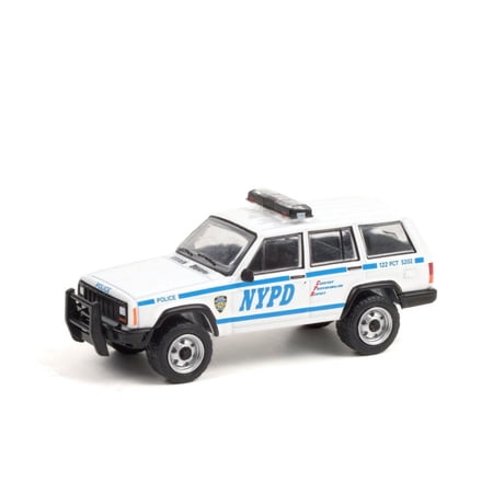 New York City Police Dept 1997 Jeep Cherokee , White and Blue - Greenlight 42960C/48 - 1/64 scale Diecast Model Toy Car
