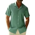 thumbnail image 3 of Men's Button Down Shirts Striped Cuban Collar Dress Shirts Wrinkle-Free Breathable Relaxed Fit Short Sleeve Shirts Business Casual Office Wear Shirts, 3 of 8
