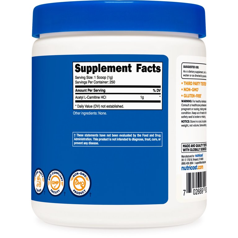 acetyl l carnitine powder 250 grams Purisure L-Carnitine ALCAR Powder, Amino Acid Supplement, Acetyl L-Carnitine Supplement for Better Cognitive Performance and Muscular Endurance, Gluten Free, Non-GMO, 250g (8.8 oz) : Health & Household HealthVit Acetyl L-Carnitine Pure Powder