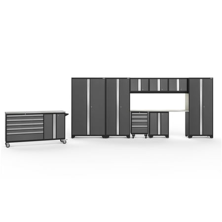 

NewAge Products Bold Series Gray 10 Piece Cabinet Set Heavy Duty 24-Gauge Steel Garage Storage System LED Lights Included
