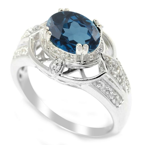 Sterling Silver with Natural London Blue Topaz and White Topaz Vintage Ring