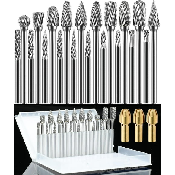 Set de fresas de carburo Sworker, 20 unidades, vástago de 3 mm, más 3 colectores Dremel