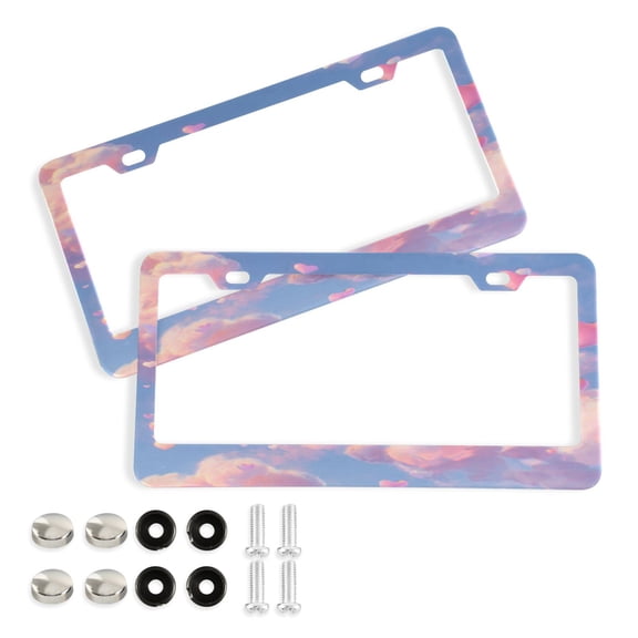Aluminum License Plate Frame 2 Pack Car Exterior Accessory Car Tag Holder for Front Rear Plates Cars Decor Pink and White Hearts Pattern