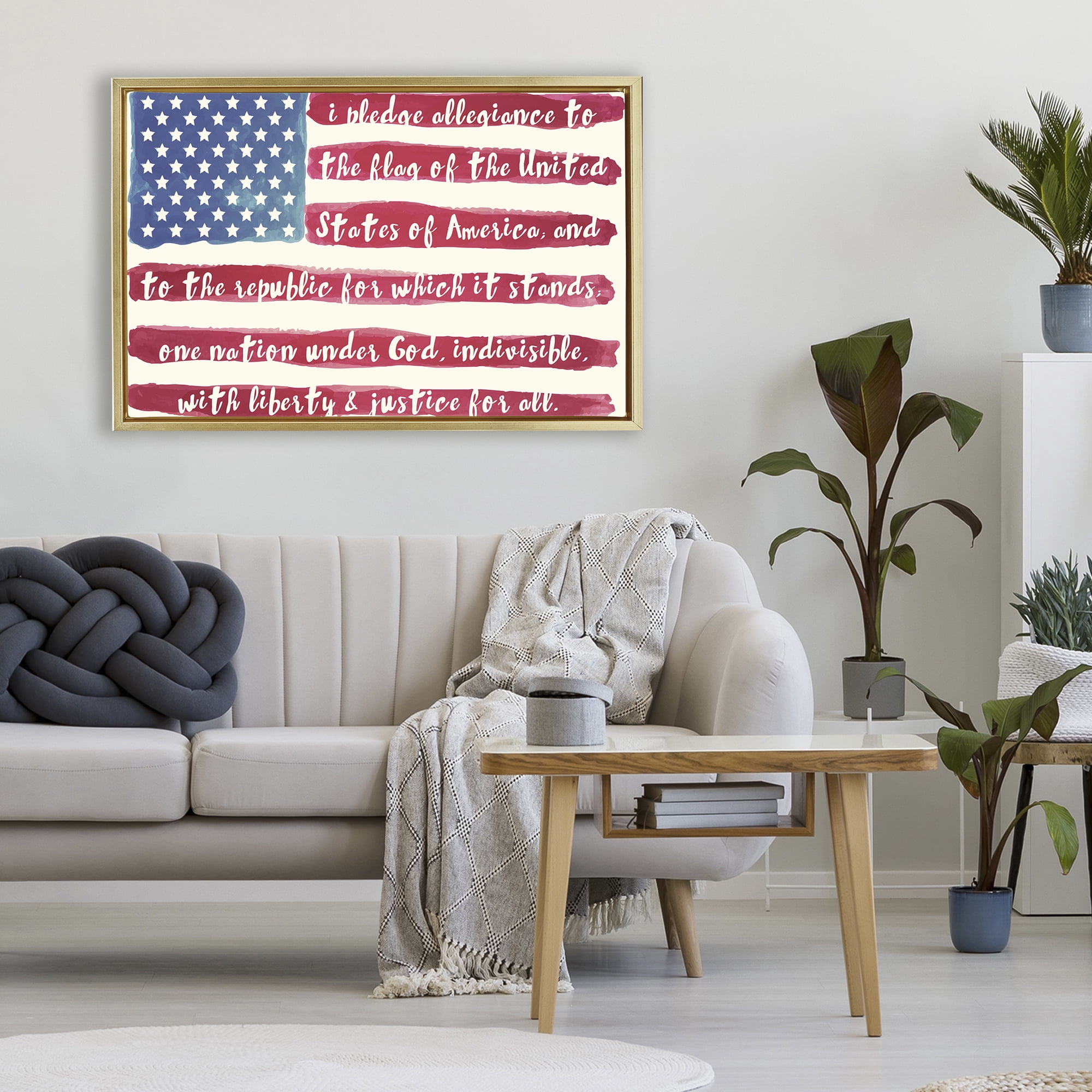 Stupell Industries Pledge Of Allegiance Flag Stripes Gold Framed Floater Canvas Wall Art, design by Sophie 6