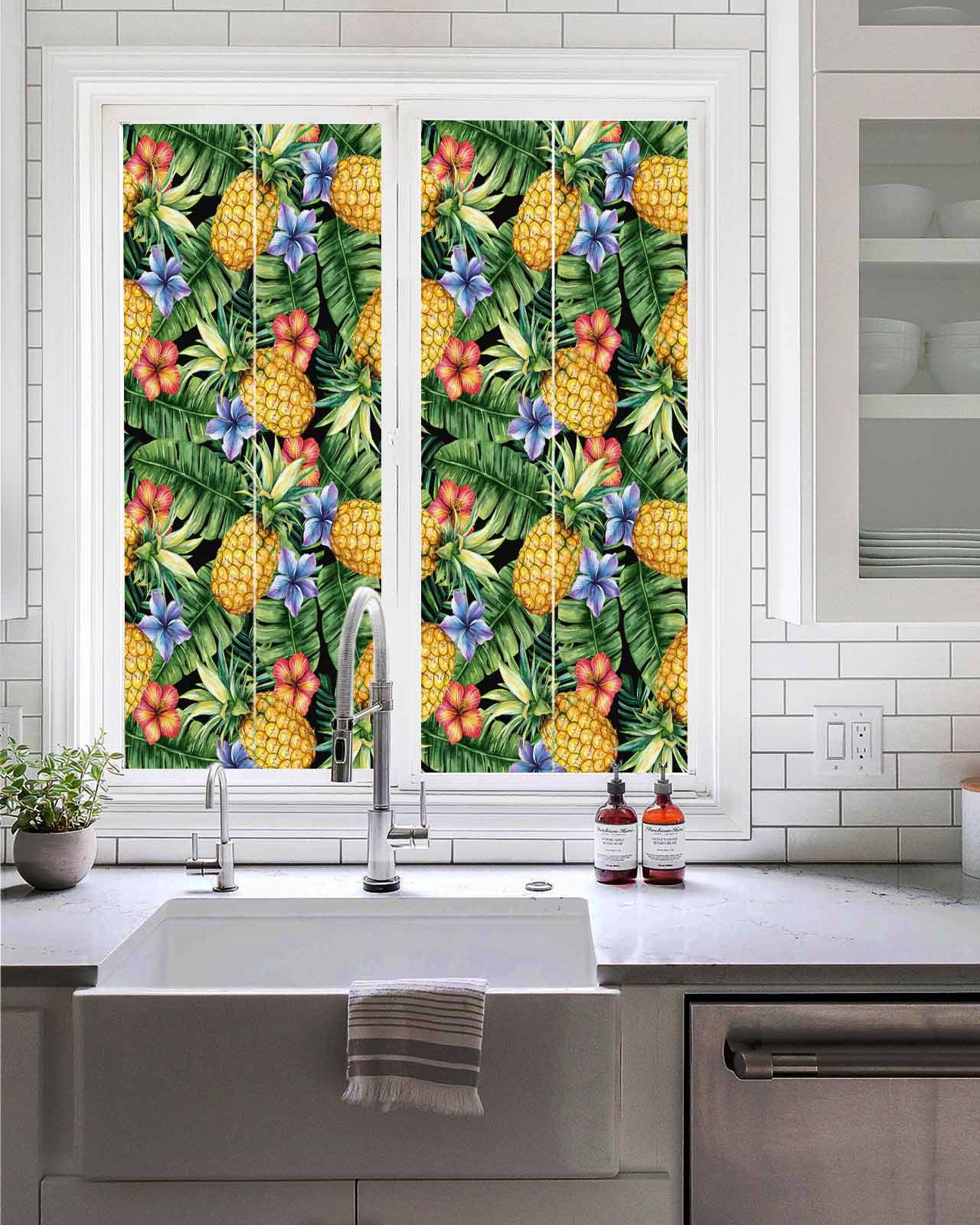 Window Privacy Film Pineapple Stained Glass Window Film Decorative Sun Block Window Cover Summer Fruit Green Tropical Palm Leaves Window Clings Static Adhesive Sticker for Bathroom 19.6"x39.3"